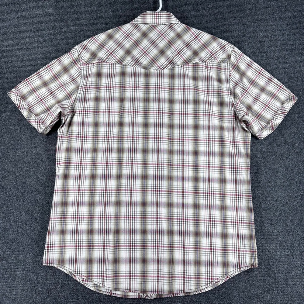 7 Diamonds Afterglow Mens Large Plaid Western Snap Short Sleeve Shirt Tan Red - Picture 9 of 13